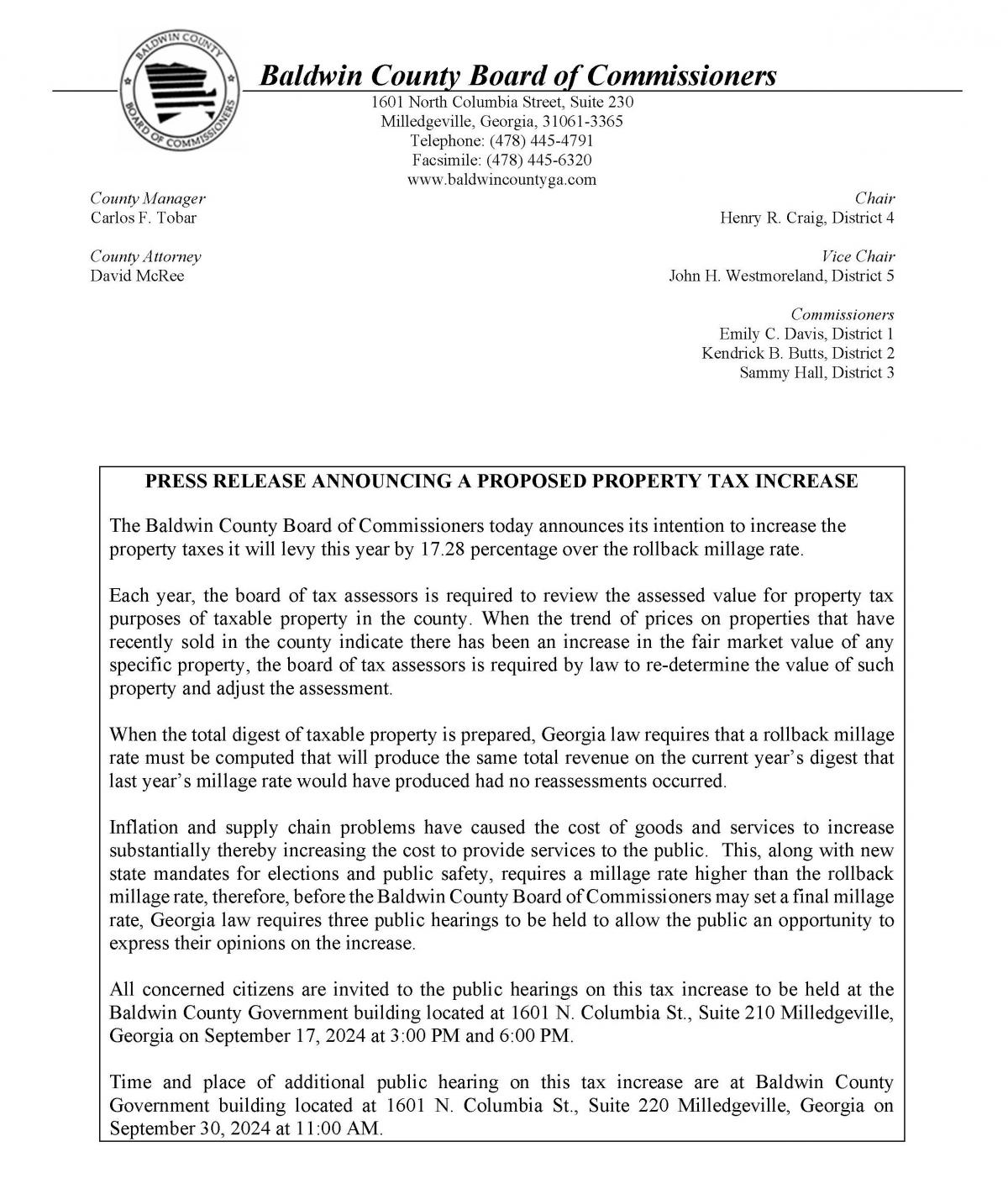 2024 Press Release Millage Increase