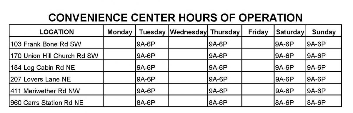 Convenience Center Hours